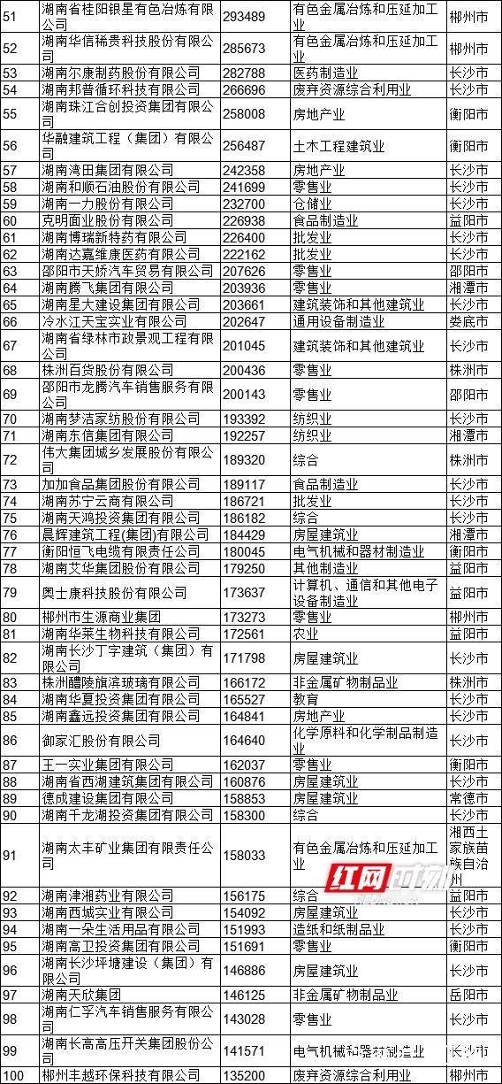 湖南省民營企業百強名單